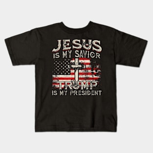 Jesus Is My Savior Trump Is My President American Flag Kids T-Shirt